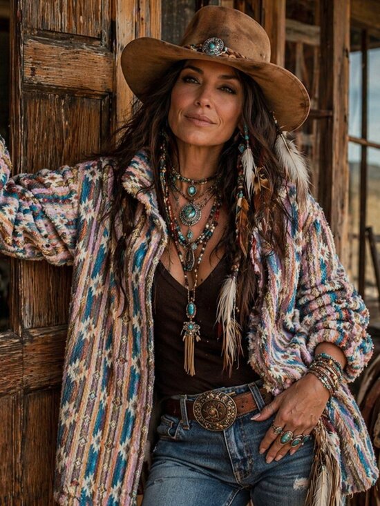 L&B Jackets & Blazers - L&B Multicolor Southwestern Patterned Teddy Jacket